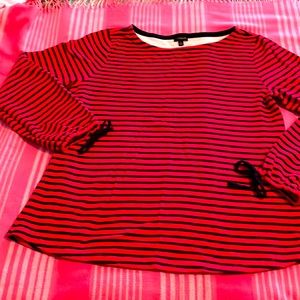 BOGO: Talbots size L red & navy striped long sleeve top, washable.